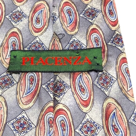 Men's Vintage 100% Italian Silk Tie Diamond & Paisley Motif - Picture 11 of 13